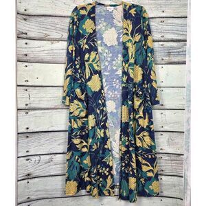 LuLaRoe Sarah M Navy Floral Duster Cardigan Pockets